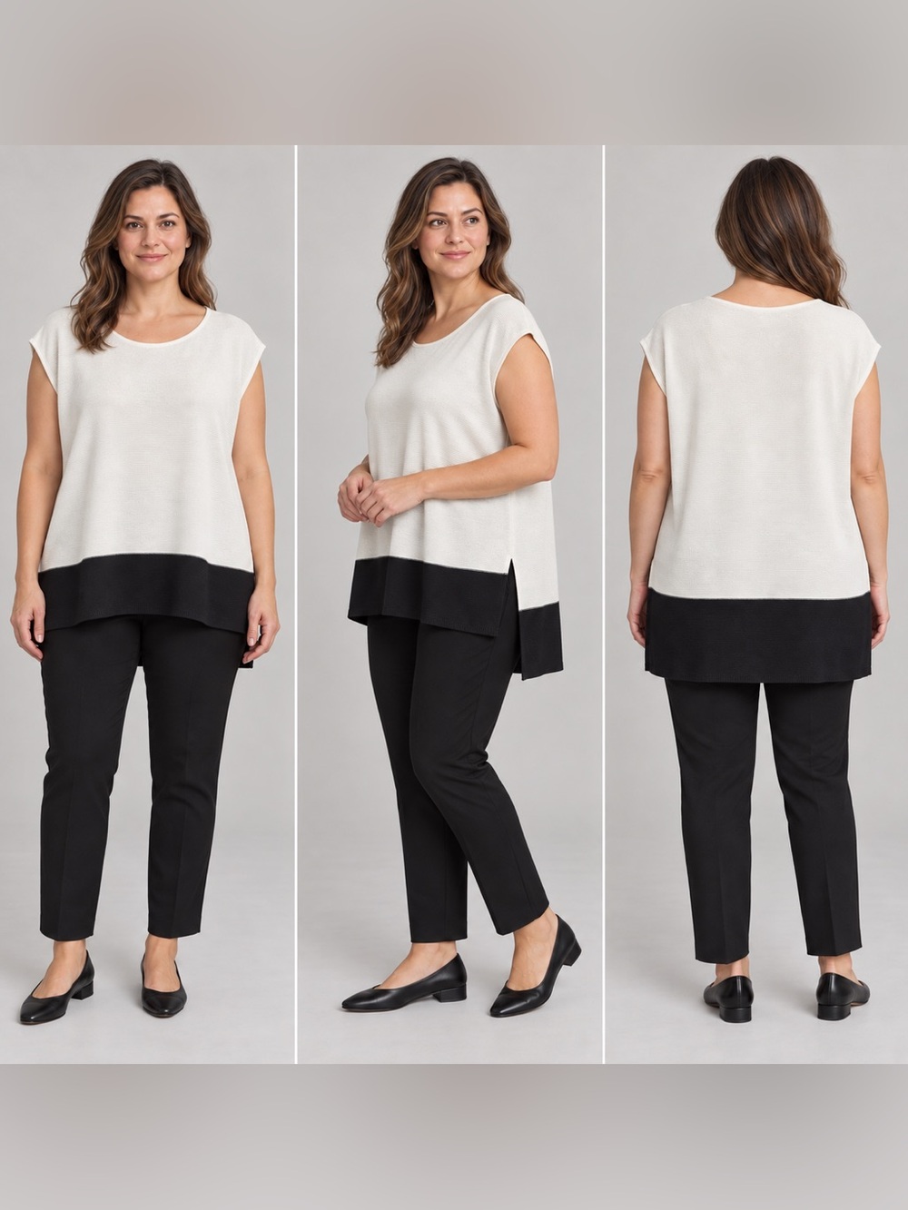 DKNY Black White Colorblock Cotton Knit High Low Oversized Top Size L NWOT